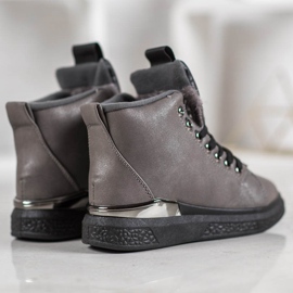 SHELOVET Lace-up boots with glitter grey 2
