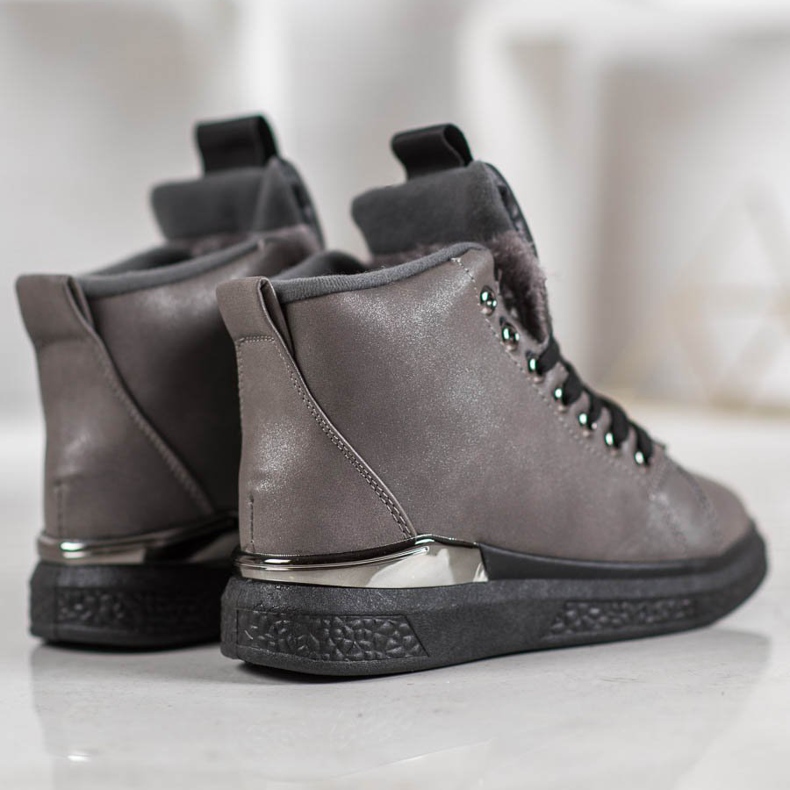 SHELOVET Lace-up boots with glitter grey 2