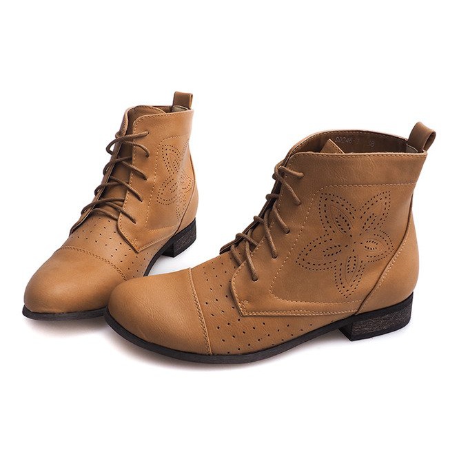 Openwork Lace-Up Boots 248 Camel brown 1