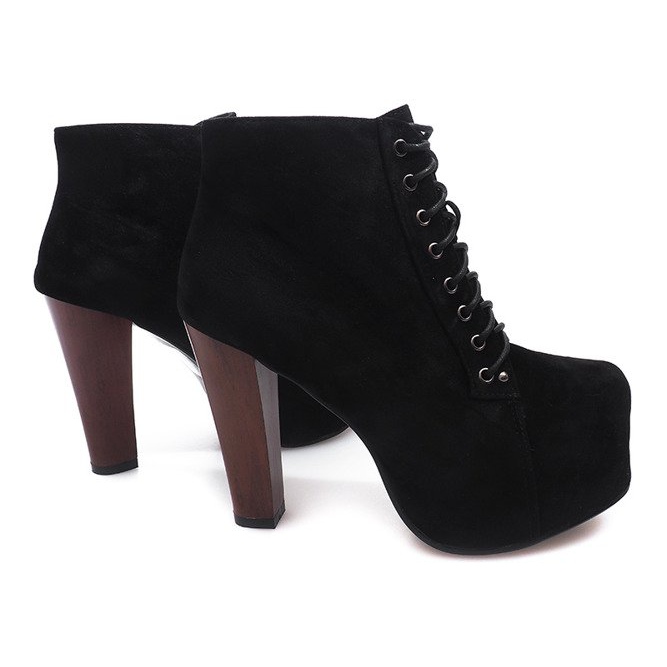 Suede Solid Boots On Heel B753 Black 1