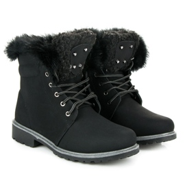 Lace-up Trappers With Fur black 1