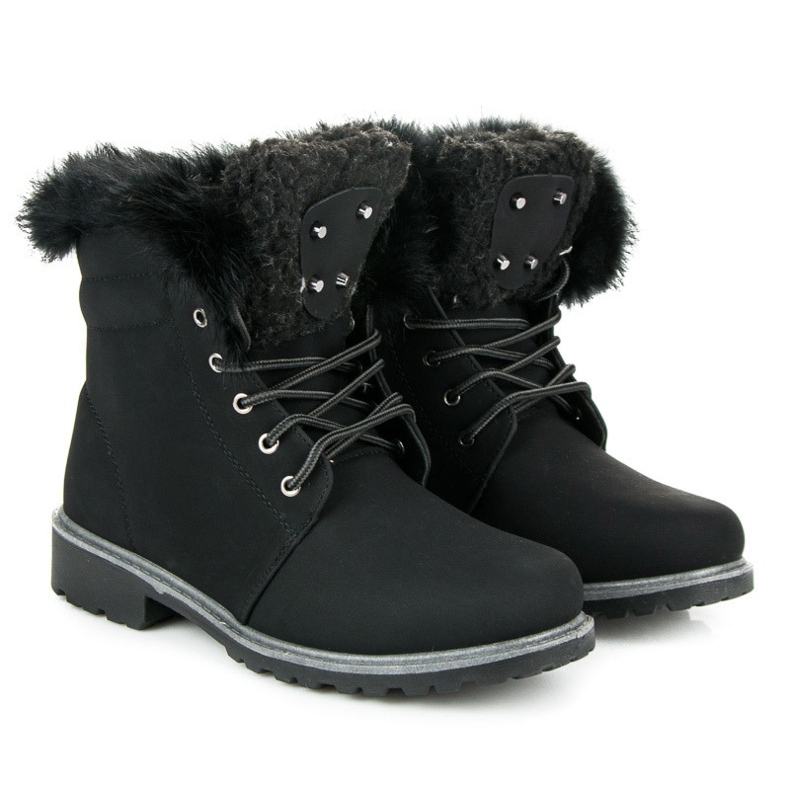 Lace-up Trappers With Fur black 1