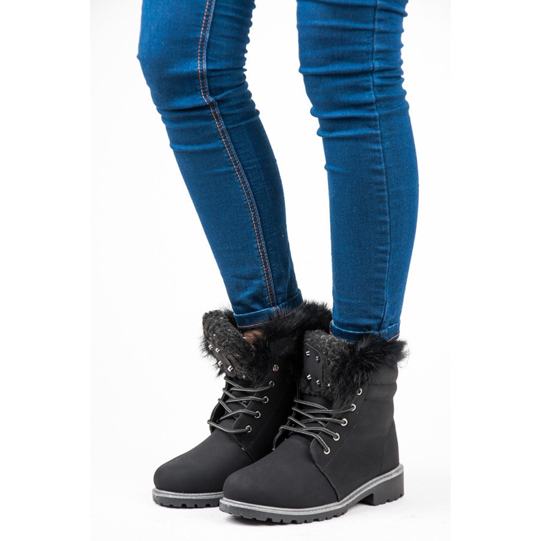Lace-up Trappers With Fur black 2