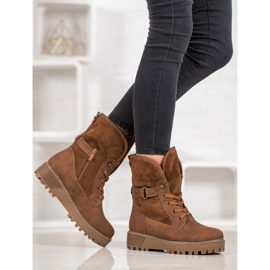 SHELOVET Lace-up boots with sheepskin brown 2