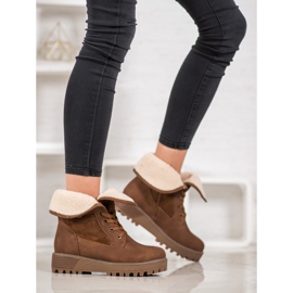 SHELOVET Lace-up boots with sheepskin brown 1