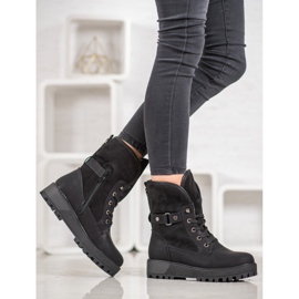 SHELOVET Lace-up boots with sheepskin black 1
