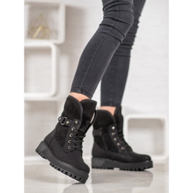 SHELOVET Lace-up boots with sheepskin black 2