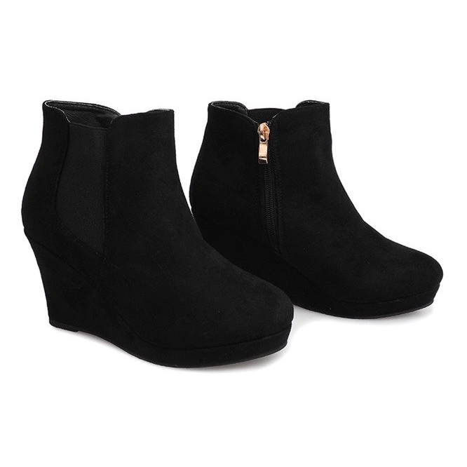 Suede Wedge Boots YL061 Black 1