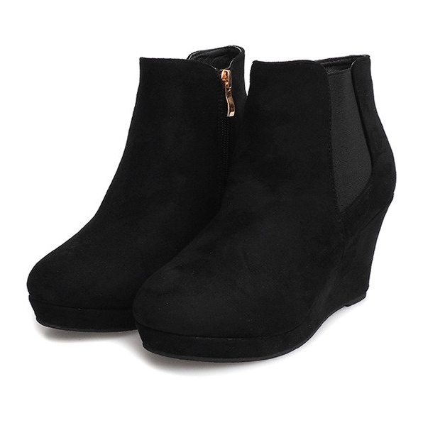 Suede Wedge Boots YL061 Black 2
