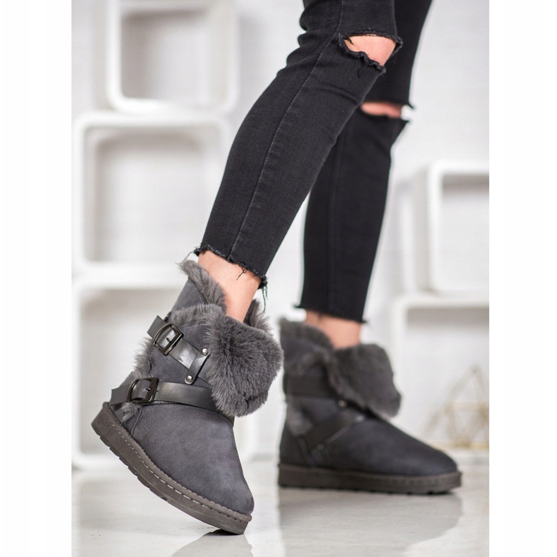 Bona Suede Mukluki With Stripes grey 2