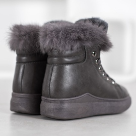 SHELOVET Tied Booties With Fur grey 1