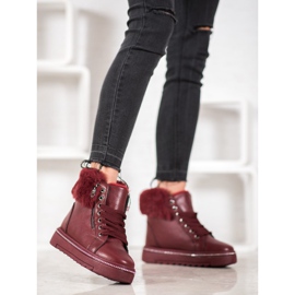 SHELOVET Burgundy boots with fur red 1