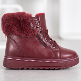 SHELOVET Burgundy boots with fur red 2
