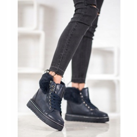 SHELOVET Blue Booties With Fur 1