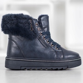 SHELOVET Blue Booties With Fur 2