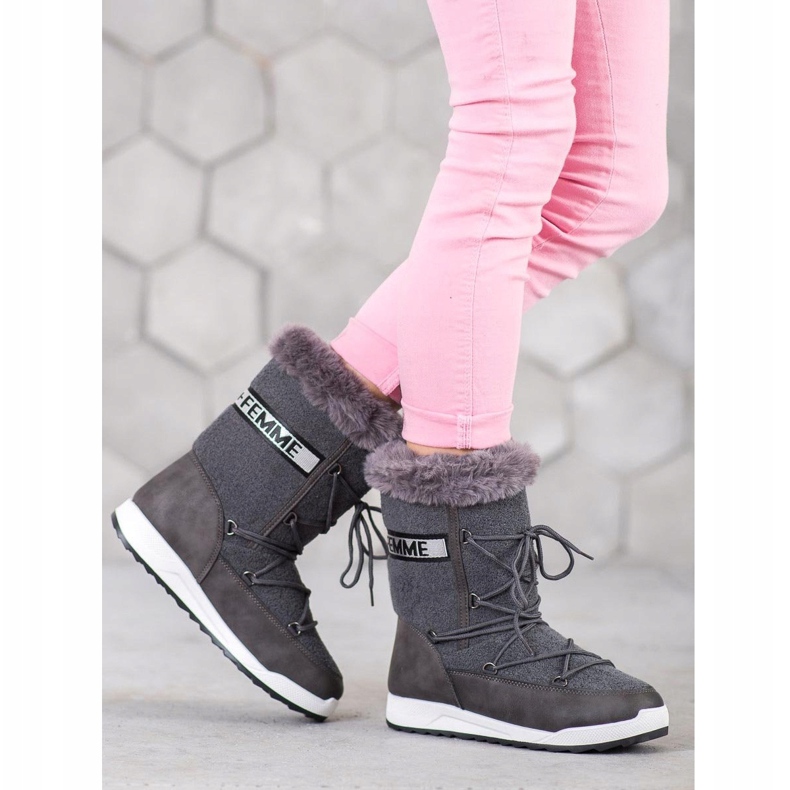 Small Swan Fashion lace-up snow boots grey 1