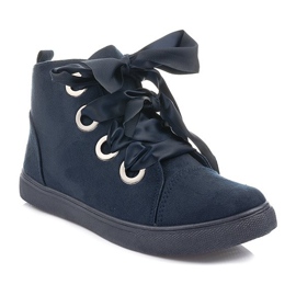 Suede Ankle Boots Bows TL0147 Navy Blue black 1