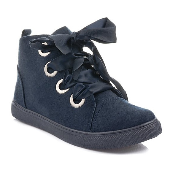 Suede Ankle Boots Bows TL0147 Navy Blue black 1
