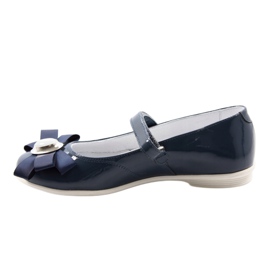 Girls' leather ballerinas with a bow 45418 navy blue Bartek 2