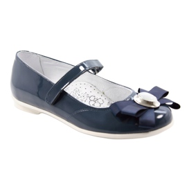Girls' leather ballerinas with a bow 45418 navy blue Bartek 1