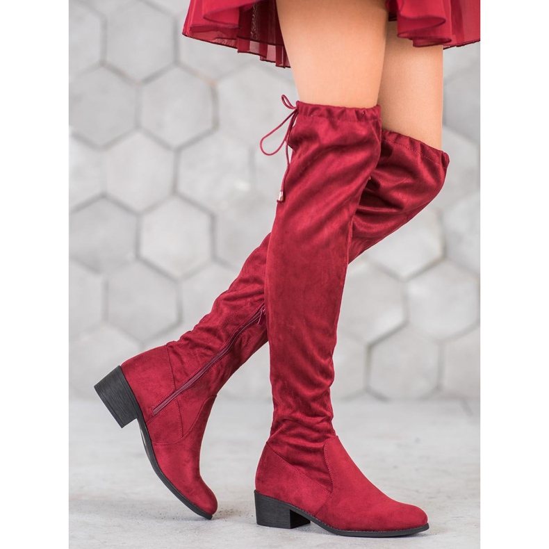 Small Swan Maroon boots above the knee red 2