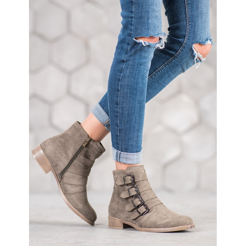 Sergio Leone Suede Booties With Buckles khaki 2