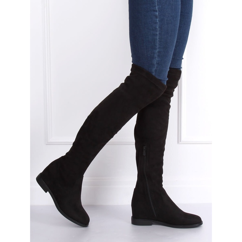 Over-the-knee boots on a hidden black wedge NS076P Black 1