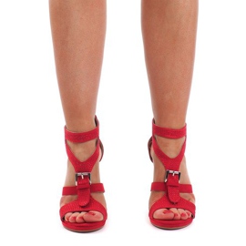 Suede sandals on a high heel S239 Red 1
