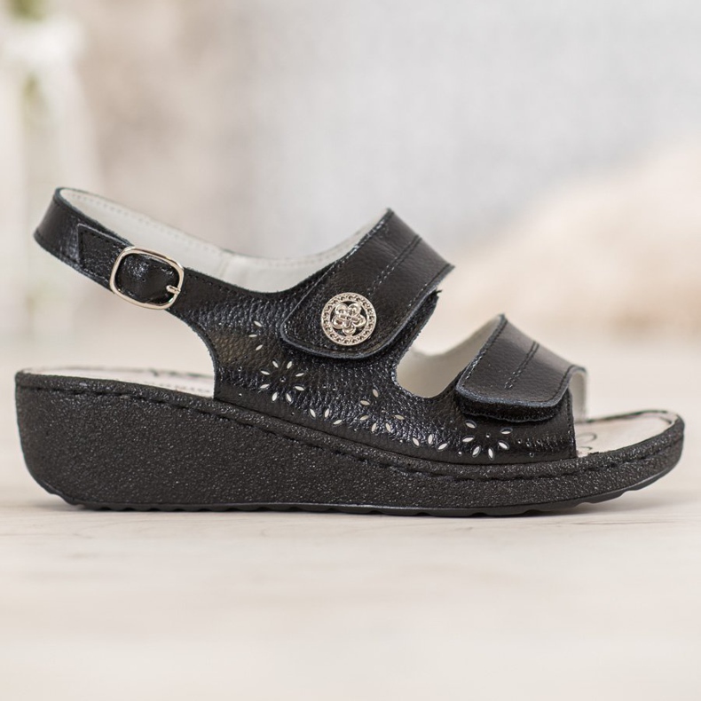 Goodin Leather Wedge Sandals black 1