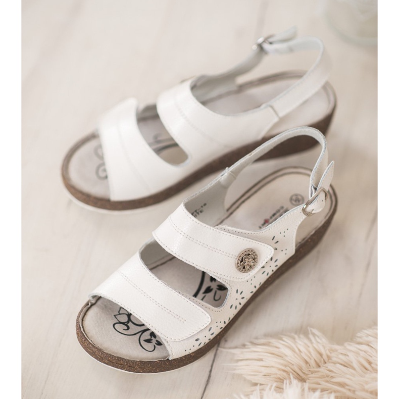 Goodin Leather Wedge Sandals white 1