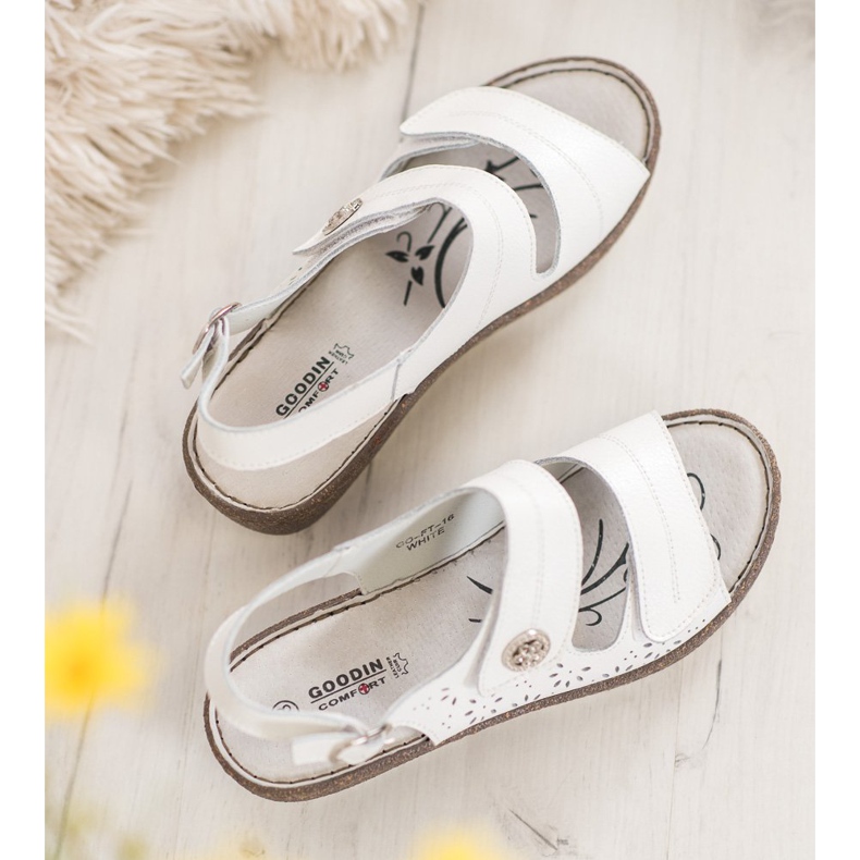 Goodin Leather Wedge Sandals white 2