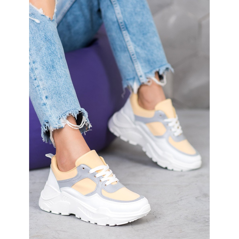 SHELOVET Stylish Sneakers white yellow 1