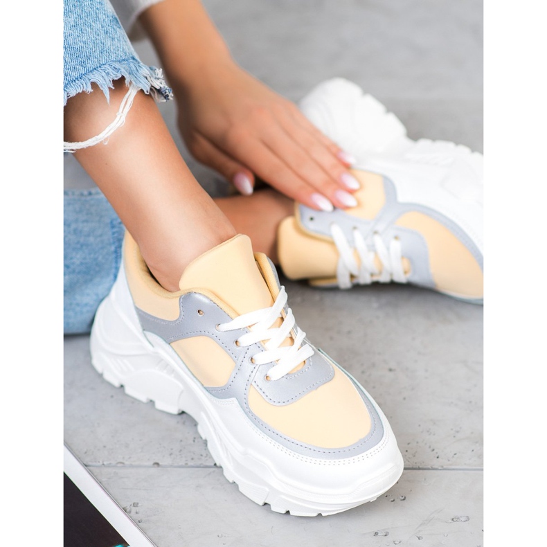 SHELOVET Stylish Sneakers white yellow 2 SHELOVET Stylish Sneakers white yellow 2