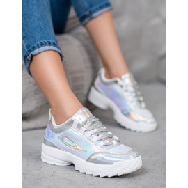 SHELOVET Sneakers With Sequins white grey 1
