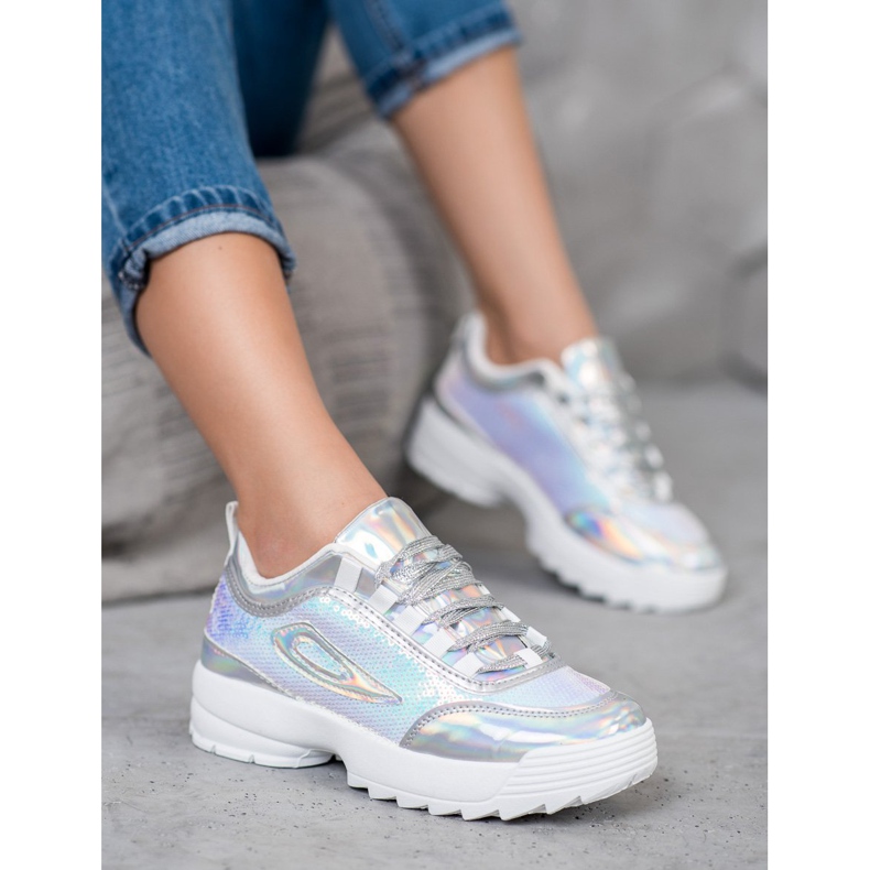 SHELOVET Sneakers With Sequins white grey 1