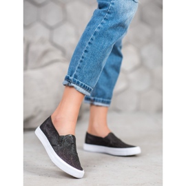 SHELOVET Slip On Sneakers With Glitter black 2