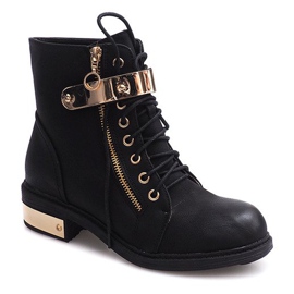 Lace-up ankle boots with buckle F03 Black 1