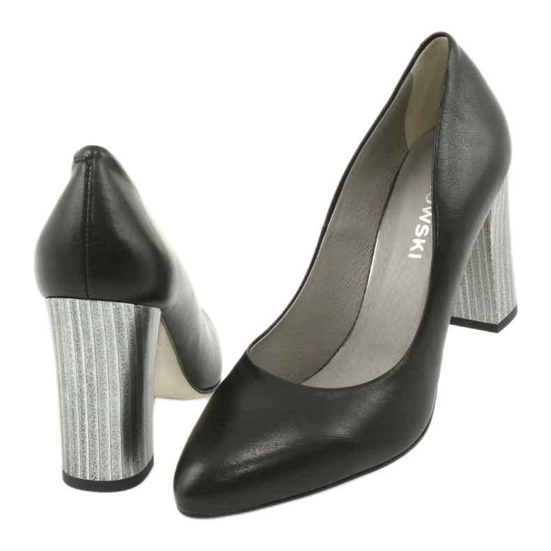 Kaniowski leather pumps on a decorative post 4277 black 4