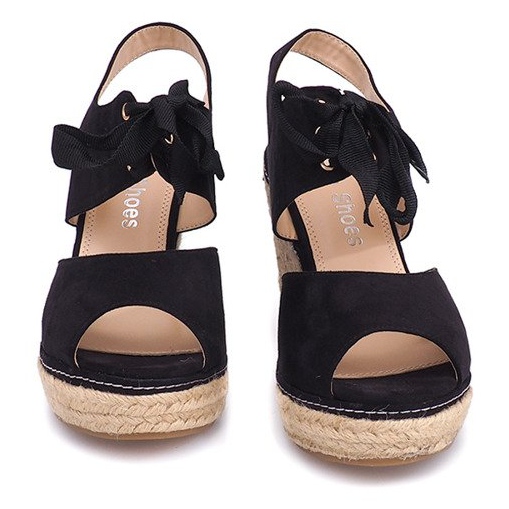 Wedge Sandals Espadrilles B2909 Black 1