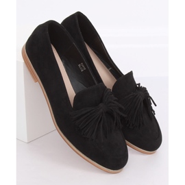 Black Women's loafers with fringes T357P Black 1