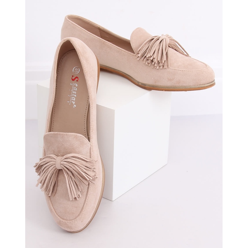 Women's beige loafers with fringes T357P Beige 1