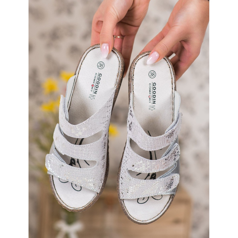 Goodin Silver Leather Slippers grey 1
