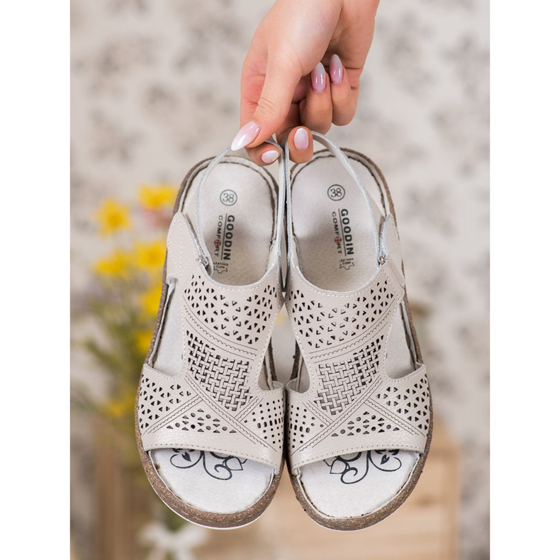 Goodin Openwork wedge sandals grey 1