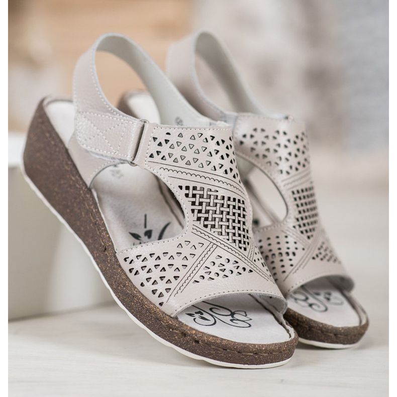 Goodin Openwork wedge sandals grey 2