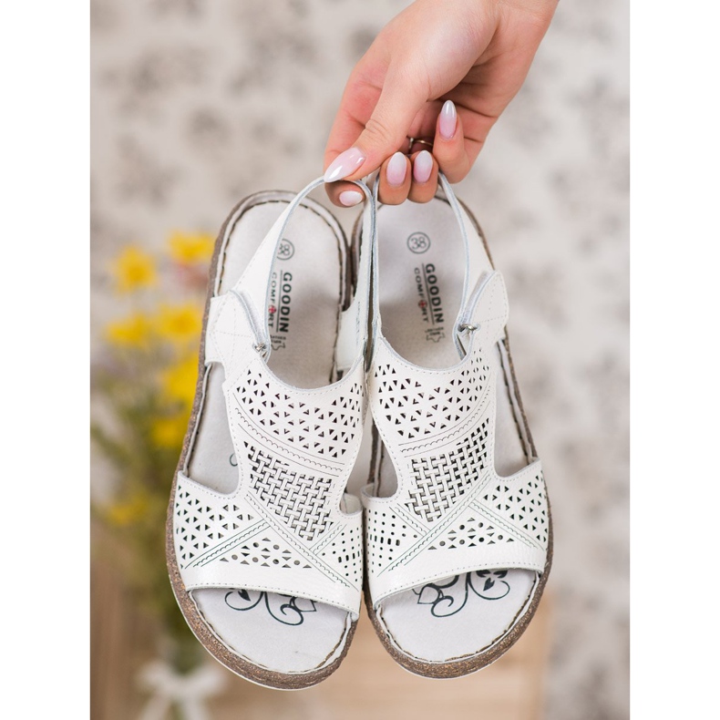 Goodin Openwork wedge sandals white 1