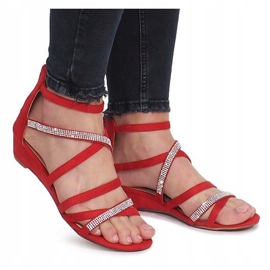 Red sandals on a delicate Gossamer wedge heel 1