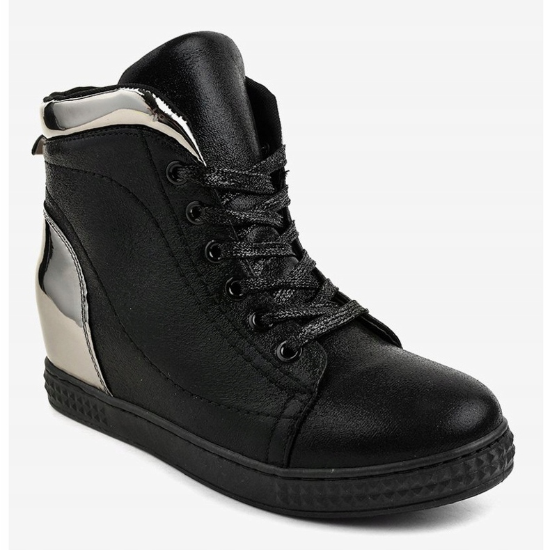 Black lacquered sneakers on a wedge R469-2 1