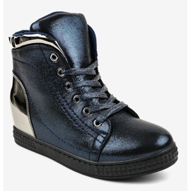 Navy blue lacquered sneakers on a wedge R469-1 1 Navy blue lacquered sneakers on a wedge R469-1 1