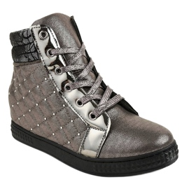 Gray lacquered sneakers on a wedge R468-3 grey 1