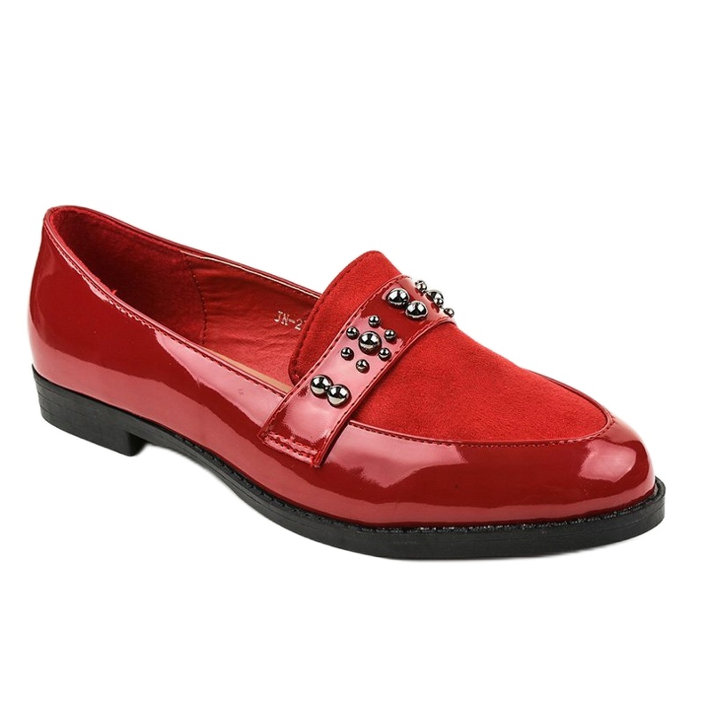 Red slip-on shoes with JN-27 studs 1